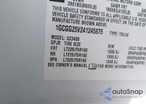 2004 Chevrolet Express z USA, uszkodzony, nr VIN 1GCGG25V241245876